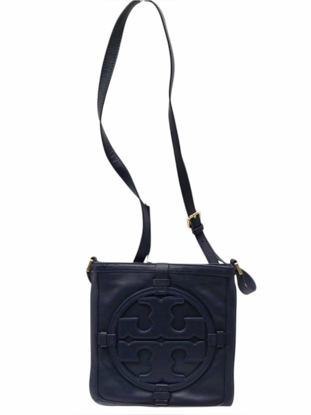 TORY BURCH Holly Navy Blue Leather Crossbody Bag with Adjustable Strap